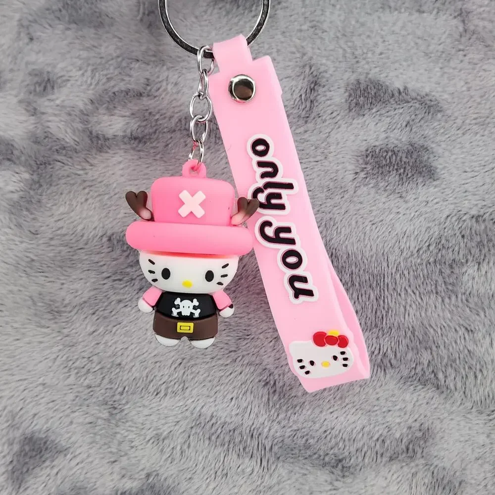 *NEW * Hello Kitty Pink Hat & Skull Shirt 3D Figure Keychain & Strap 